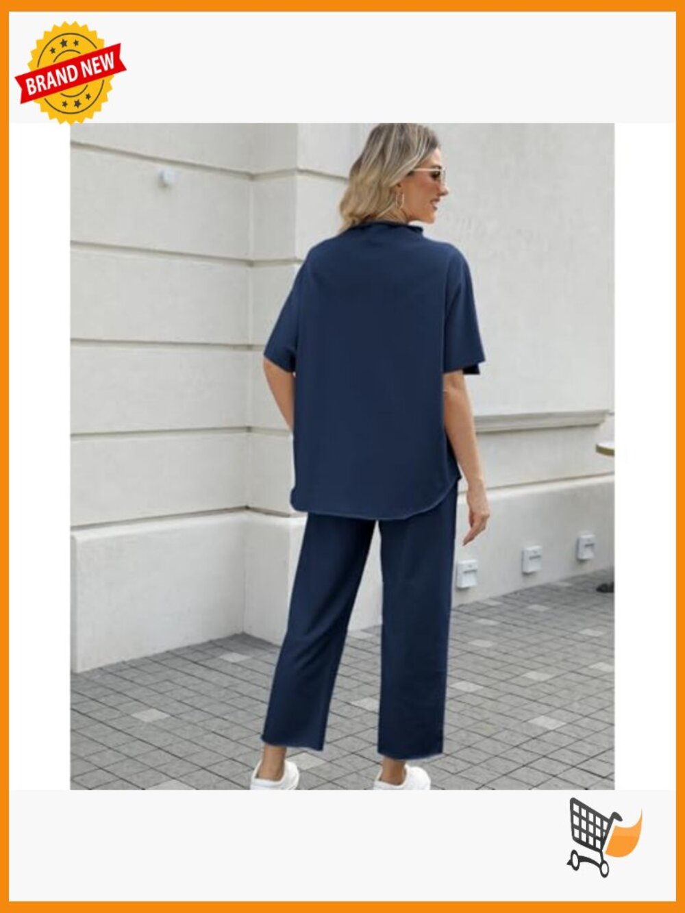 Women's Two Piece Lounge Set Batwing Sleeve Top Wide Leg Pants - Picture 2 of 7